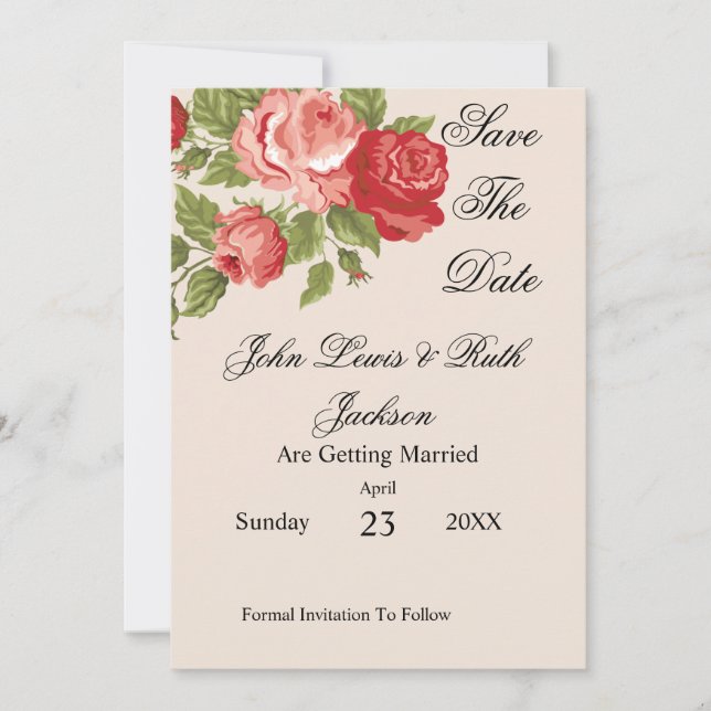 Red Roses Script Save The Date | Elegant Floral  (Front)