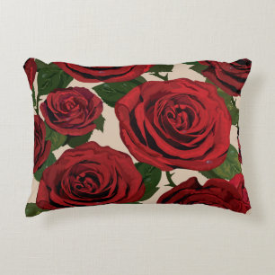 Red Roses: Seamless Floral Background Accent Pillow
