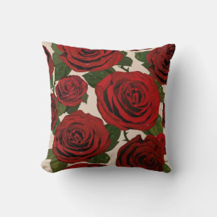 Red roses. Seamless floral background. Throw Pillow