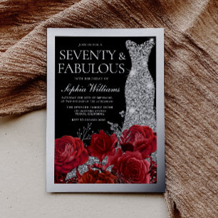 Red Roses & Silver Foil Black 70th Birthday
