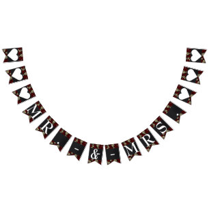 Red Roses Skulls Black Floral Gothic Mr. & Mrs Bunting Flags