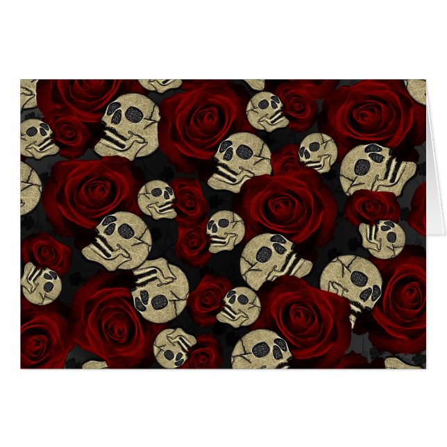 Red Roses & Skulls Black Floral Gothic Thank You (Front Horizontal)