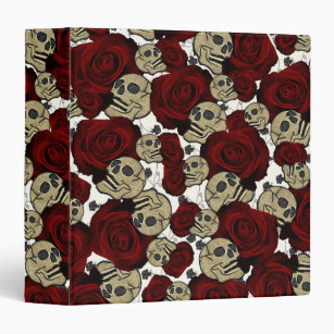 Red Roses & Skulls Black Floral Gothic White Binder