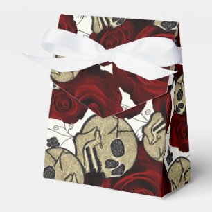 Red Roses & Skulls Black Floral Gothic White Favor Box