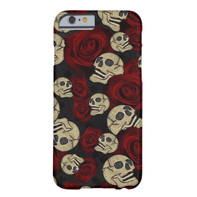 Red Roses & Skulls Grey Black Floral Gothic Case-Mate iPhone Case (Back)