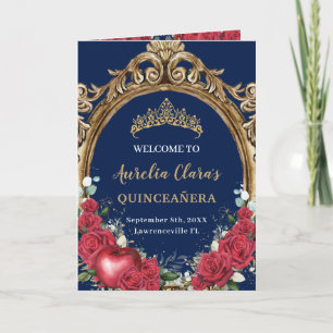 Red Roses Snow White Quinceañera Order of Events Program