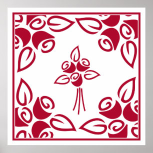 Red Roses Square Motif Framed Wall Art