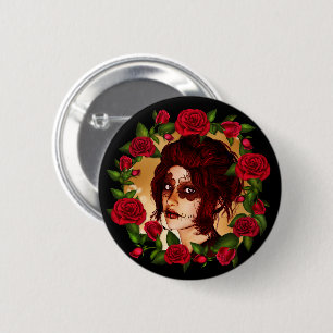 Red Roses Sugar Doll 2 Inch Round Button