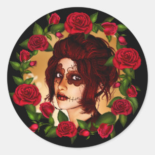 Red Roses Sugar Doll Classic Round Sticker