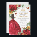 Red Roses Sunflowers Floral Quinceañera Sweet 16 Invitation<br><div class="desc">Personalize this boho chic vibrant red floral and sunflowers Quinceañera / Sweet 16 birthday invitation easily and quickly. Simply click the customize it further button to edit the texts, change fonts and fonts colours. Featuring bright red roses, vibrant yellow sunflowers, butterflies and a girl dressed in a glittery red ball...</div>