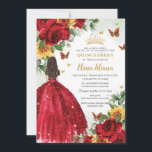 Red Roses Sunflowers Floral Quinceañera Sweet 16 Invitation<br><div class="desc">Personalize this boho chic vibrant red floral and sunflowers Quinceañera / Sweet 16 birthday invitation easily and quickly. Simply click the customize it further button to edit the texts, change fonts and fonts colours. Featuring bright red roses, vibrant yellow sunflowers, butterflies and a girl dressed in a glittery red ball...</div>