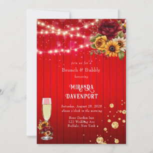 Red roses sunflowers light glitter brunch & bubbly invitation
