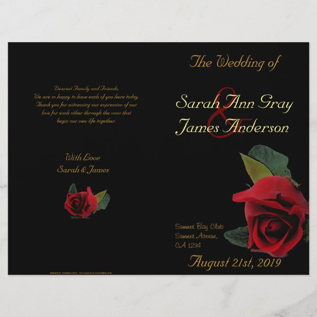 Red Roses sur le programme de mariage noir (Devant)