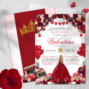 Red Roses Sweet 15 Valentine's Quinceanera  Invitation