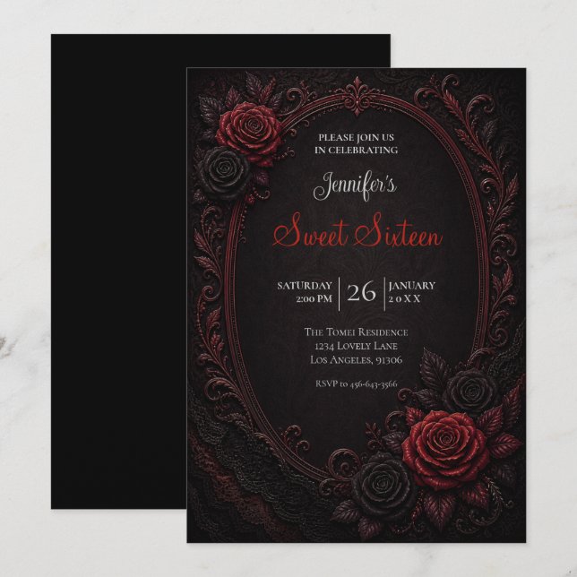 Red Roses Sweet 16 Birthdy Invitation (Front/Back)