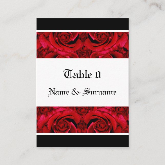 red roses table cards templates - customizable (Front)