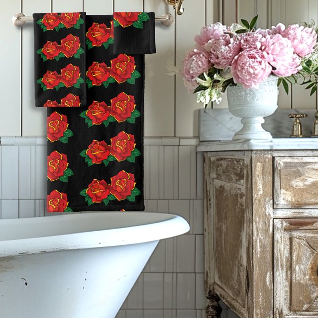 Red Roses Tattoo Bath Towel Set (Creator Uploaded)