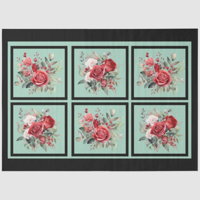 Red Roses Tiled Decoupage Tissue Paper (Front)