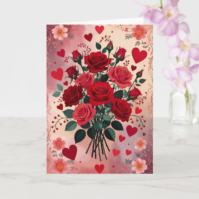 Red Roses, Valentine's Day, Card (Orchid)