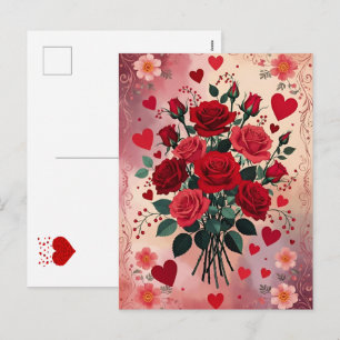 Red Roses, Valentine's Day, Holiday Postcard