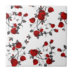 Red roses vector, asymmetric floral petals tile