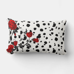 Red Roses Vine Dalmatian Print Lumbar Pillow