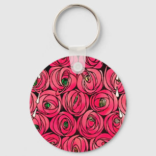Red Roses Vintage Art Nouveau Keychain