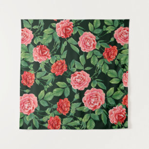 Red Roses Vintage Black Pattern Tapestry