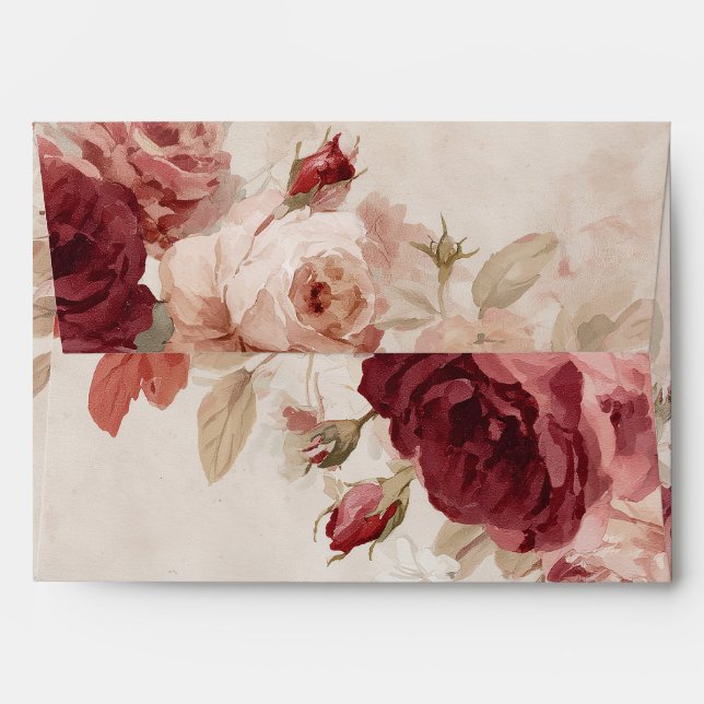 Red Roses Vintage Elegant A7 Envelopes (Back (Top Flap))