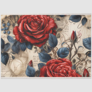Red Roses Vintage Inspired Decoupage Tissue Paper
