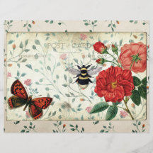 Red Roses Vintage Postcard Scrapbook Paper