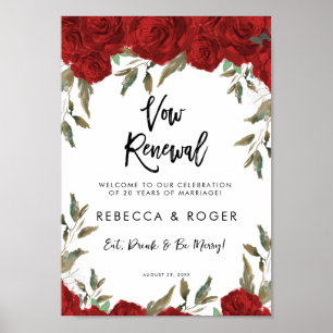 red roses vow renewal party welcome sign poster