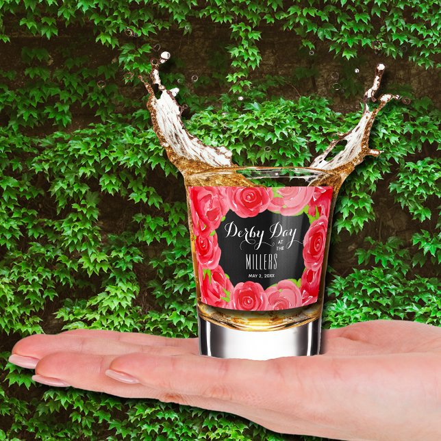 Red Roses Watercolor Derby Day Shot Glass (Red Roses Watercolor Derby Day Shot Glass - great for your party and/or give as party favors.)