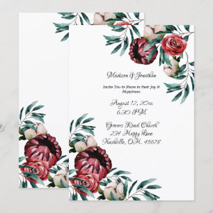 Red Roses Watercolor Elegant Script Wedding Invitation