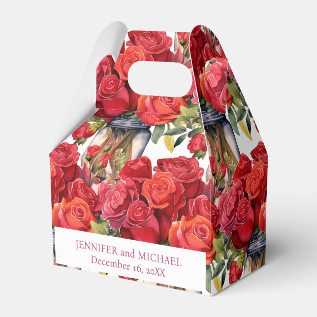 Red Roses Watercolor Favour Boxes (Front Side)