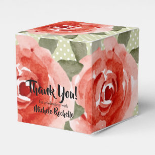 Red Roses Watercolor Floral 2" Favor Box