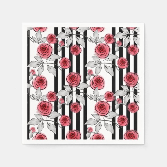 Red roses, watercolor roses napkin (Front)