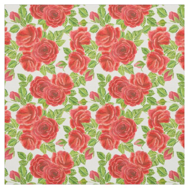 Red roses watercolor seamless pattern fabric (Swatch)