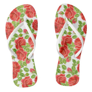 Red roses watercolor seamless pattern flip flops