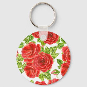 Red roses watercolor seamless pattern keychain