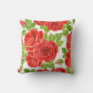 Red roses watercolor seamless pattern throw pillow