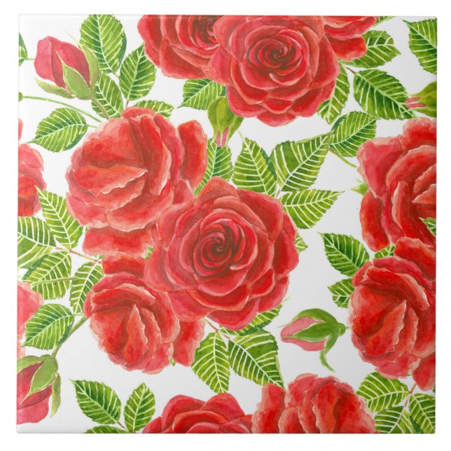 Red roses watercolor seamless pattern tile (Front)