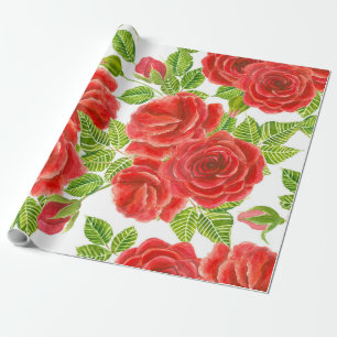Red roses watercolor seamless pattern wrapping paper