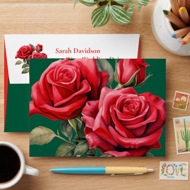 Red Roses Wedding Envelope (Desk)