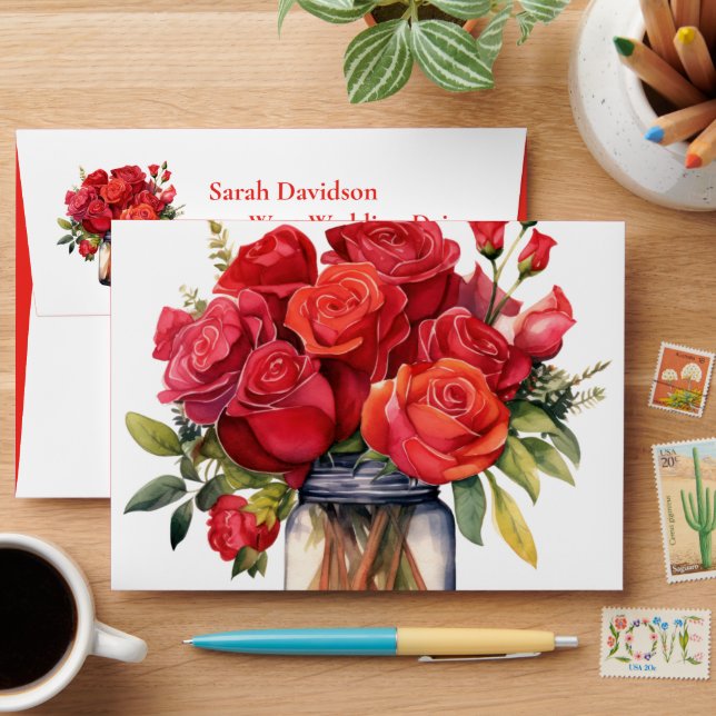 Red Roses Wedding Envelope (Desk)