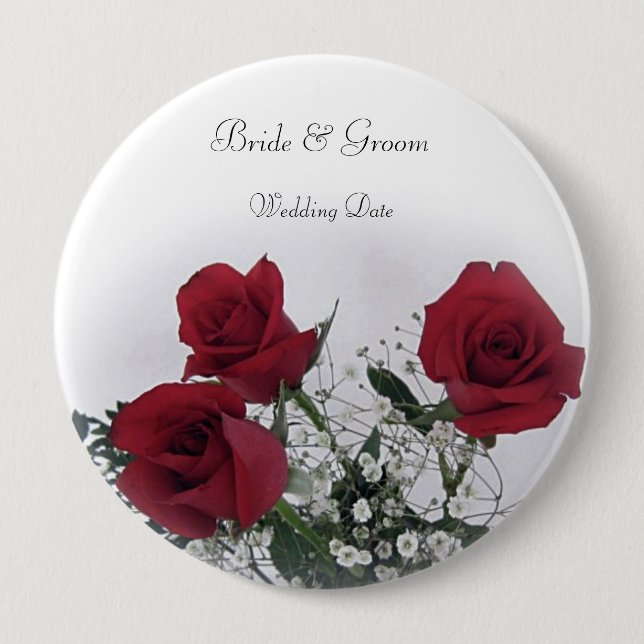 Red Roses Wedding Favour 4 Inch Round Button (Front)