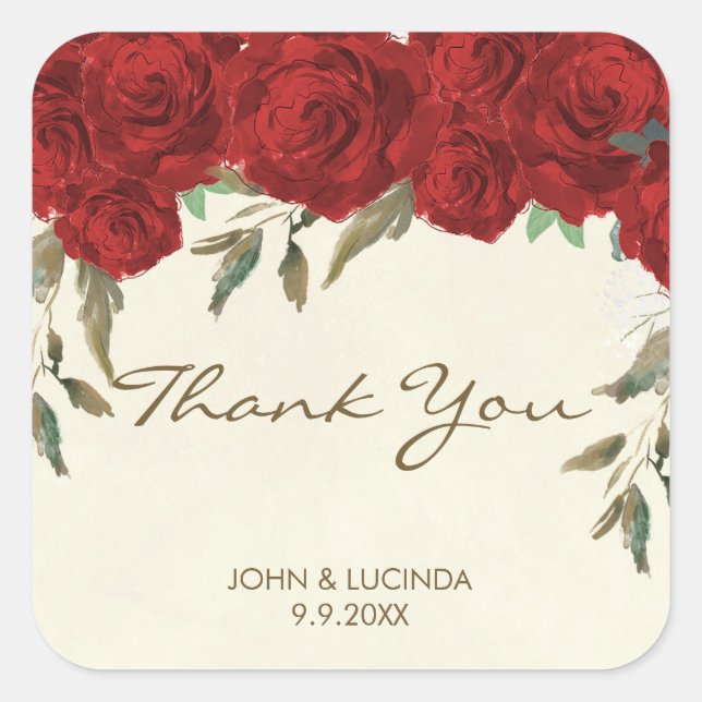 red roses wedding favours sticker thank you (Front)
