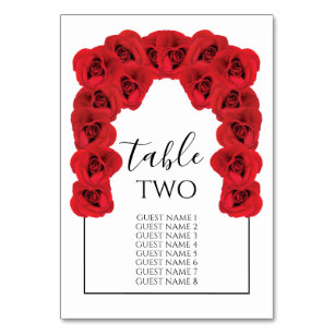 Red Roses Wedding Guest Names Table Number