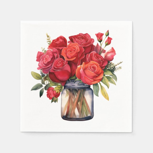 Red Roses Wedding Napkin (Front)