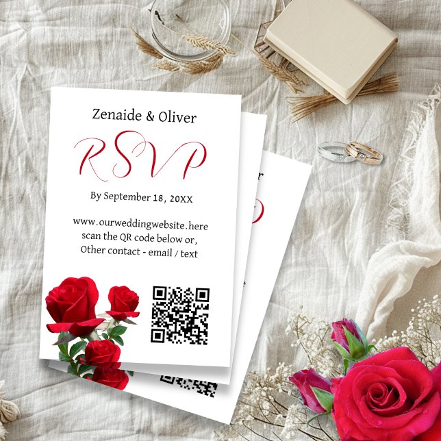 Red Roses Wedding QR Code Website Reply Cards (Creator Uploaded)